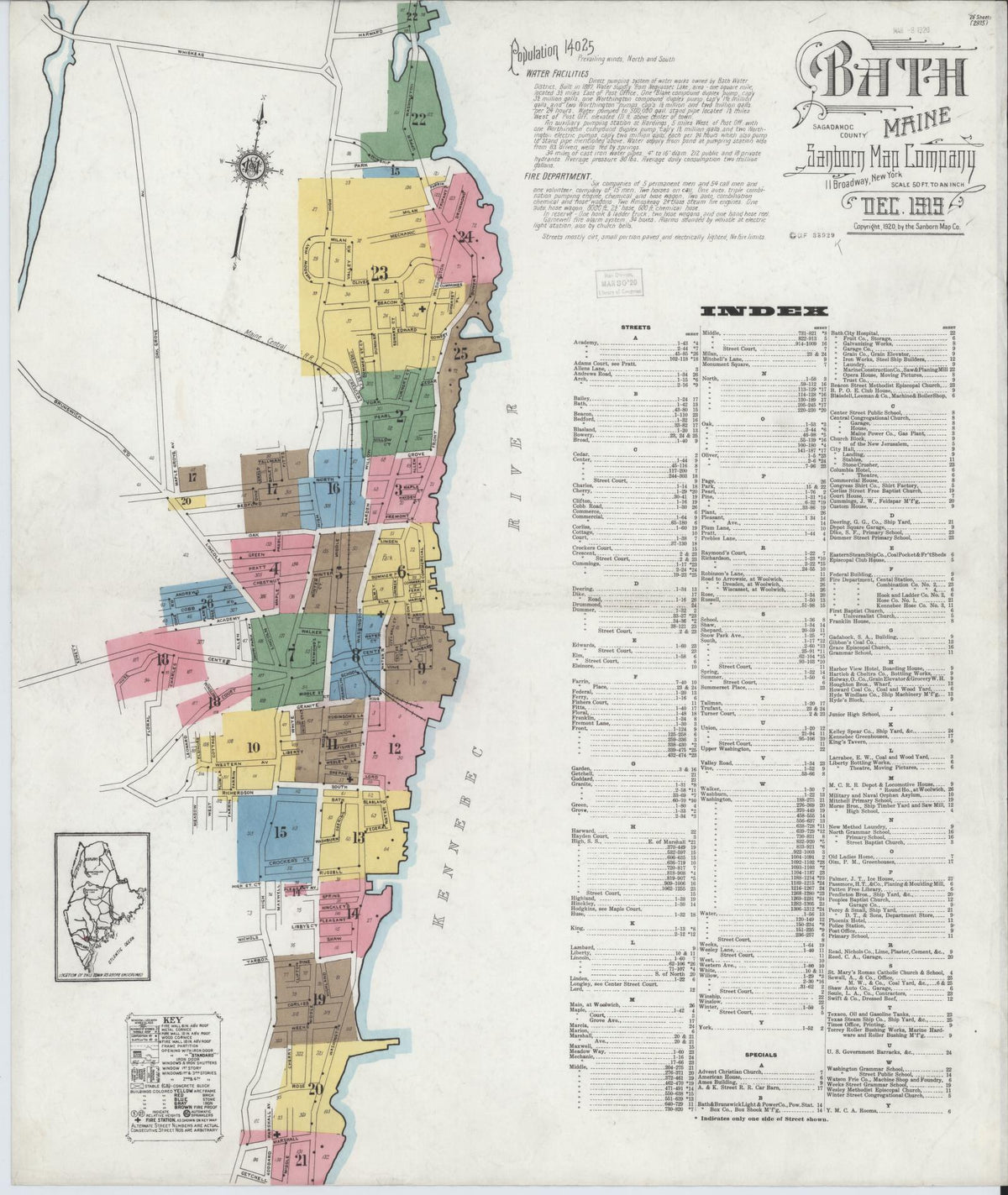 Sanborn Fire Insurance Map from Bath, Sagadahoc County, Maine (1919), Sheet #0001 - Complete Map Set gallery image, historic Sanborn map, vintage wall art, Maine Maine