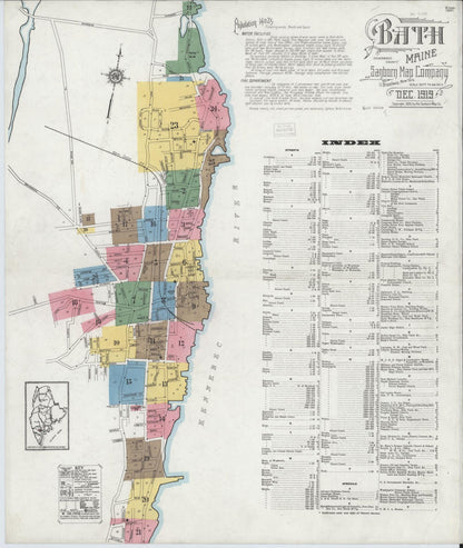 Sanborn Fire Insurance Map from Bath, Sagadahoc County, Maine (1919), Sheet #0001 - Complete Map Set gallery image, historic Sanborn map, vintage wall art, Maine Maine