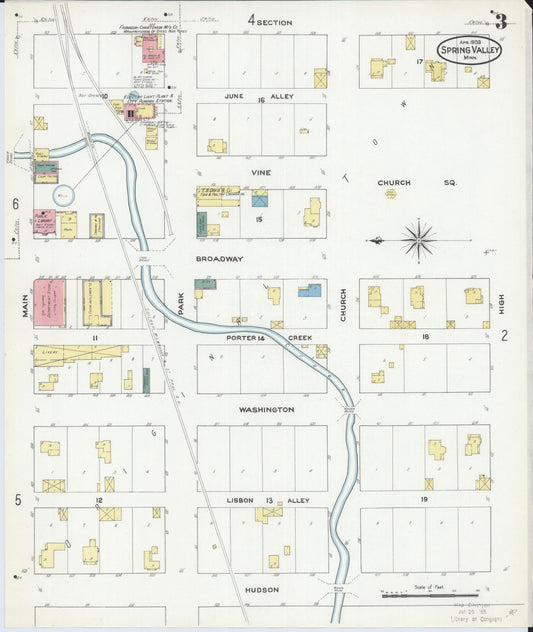 Sanborn Fire Insurance Map from Spring Valley, Fillmore County, Minnesota (1909), Sheet #0003 - Historic Sanborn Fire Insurance Map Print, vintage old map wall art, antique decor, genealogy gift, Minnesota Minnesota map