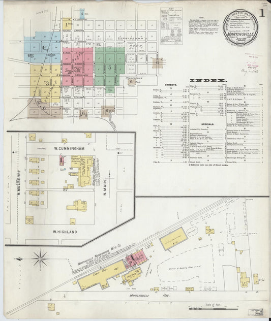 Sanborn Fire Insurance Map from Martinsville, Morgan County, Indiana (1896), Sheet #0001 - Historic Sanborn Fire Insurance Map Print, vintage old map wall art, antique decor, genealogy gift, Indiana Indiana map