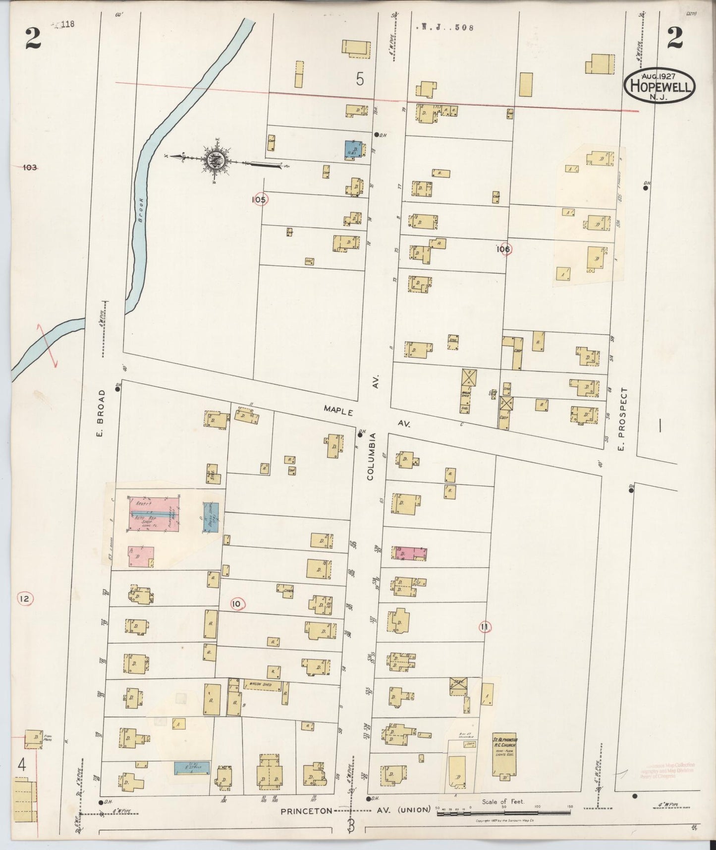 Sanborn Fire Insurance Map from Hopewell, Mercer County, New Jersey (1935), Sheet #0002 - Complete Map Set gallery image, historic Sanborn map, vintage wall art, New Jersey New Jersey