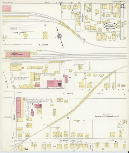 Sanborn Fire Insurance Map from Greenville, Greenville County, South Carolina (1913), Sheet #0012 - Complete Map Set gallery image, historic Sanborn map, vintage wall art, South Carolina South Carolina