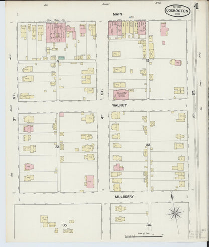 Sanborn Fire Insurance Map from Coshocton, Coshocton County, Ohio (1889), Sheet #0004 - Historic Sanborn Fire Insurance Map Print, vintage old map wall art, antique decor, genealogy gift, Ohio Ohio map