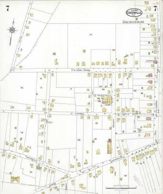 Sanborn Fire Insurance Map from Greenville, Muhlenberg County, Kentucky (1923), Sheet #0007 - Historic Sanborn Fire Insurance Map Print, vintage old map wall art, antique decor, genealogy gift, Kentucky Kentucky map