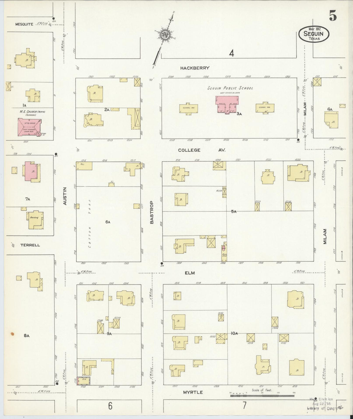 Sanborn Fire Insurance Map from Seguin, Guadalupe County, Texas (1912), Sheet #0005 - Complete Map Set gallery image, historic Sanborn map, vintage wall art, Texas Texas