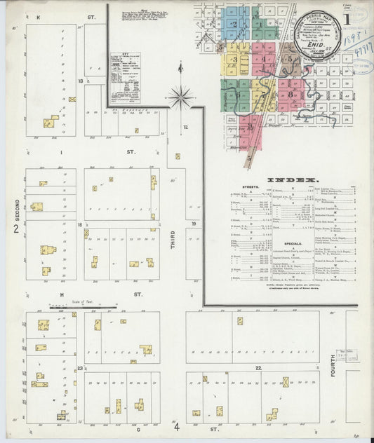 Sanborn Fire Insurance Map from Enid, Garfield County, Oklahoma (1898), Sheet #0001 - Complete Map Set gallery image, historic Sanborn map, vintage wall art, Oklahoma Oklahoma