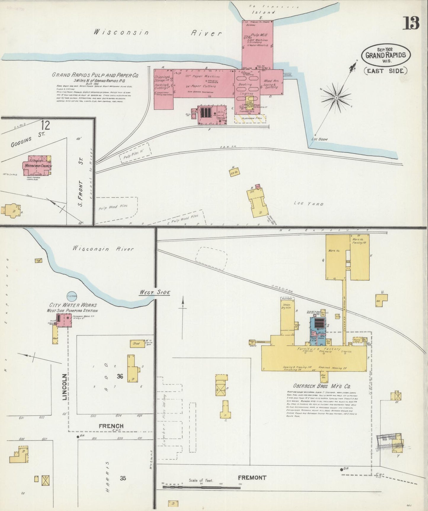 Sanborn Fire Insurance Map from Grand Rapids, Wood County, Wisconsin (1902), Sheet #0013 - Historic Sanborn Fire Insurance Map Print, vintage old map wall art, antique decor, genealogy gift, Wisconsin Wisconsin map
