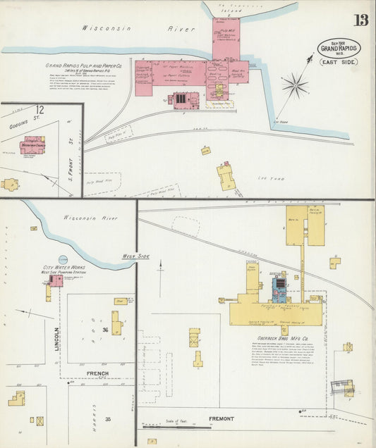 Sanborn Fire Insurance Map from Grand Rapids, Wood County, Wisconsin (1902), Sheet #0013 - Historic Sanborn Fire Insurance Map Print, vintage old map wall art, antique decor, genealogy gift, Wisconsin Wisconsin map