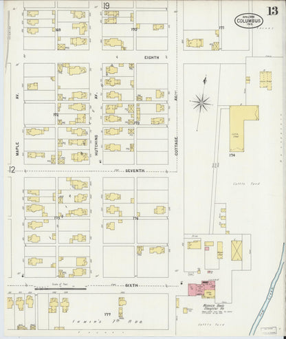 Sanborn Fire Insurance Map from Columbus, Bartholomew County, Indiana (1898), Sheet #0013 - Historic Sanborn Fire Insurance Map Print, vintage old map wall art, antique decor, genealogy gift, Indiana Indiana map