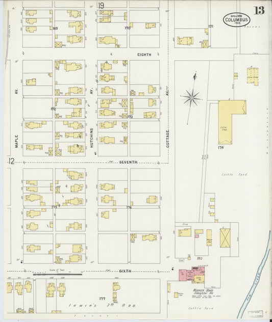 Sanborn Fire Insurance Map from Columbus, Bartholomew County, Indiana (1898), Sheet #0013 - Historic Sanborn Fire Insurance Map Print, vintage old map wall art, antique decor, genealogy gift, Indiana Indiana map