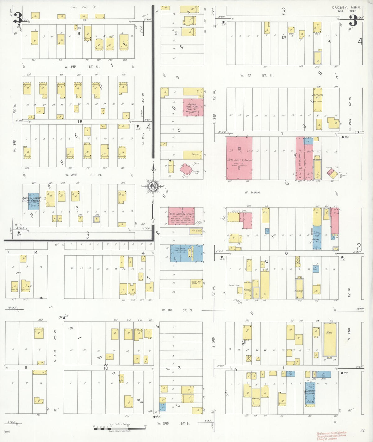 Sanborn Fire Insurance Map from Crosby, Crow Wing County, Minnesota (1935), Sheet #0003 - Complete Map Set gallery image, historic Sanborn map, vintage wall art, Minnesota Minnesota