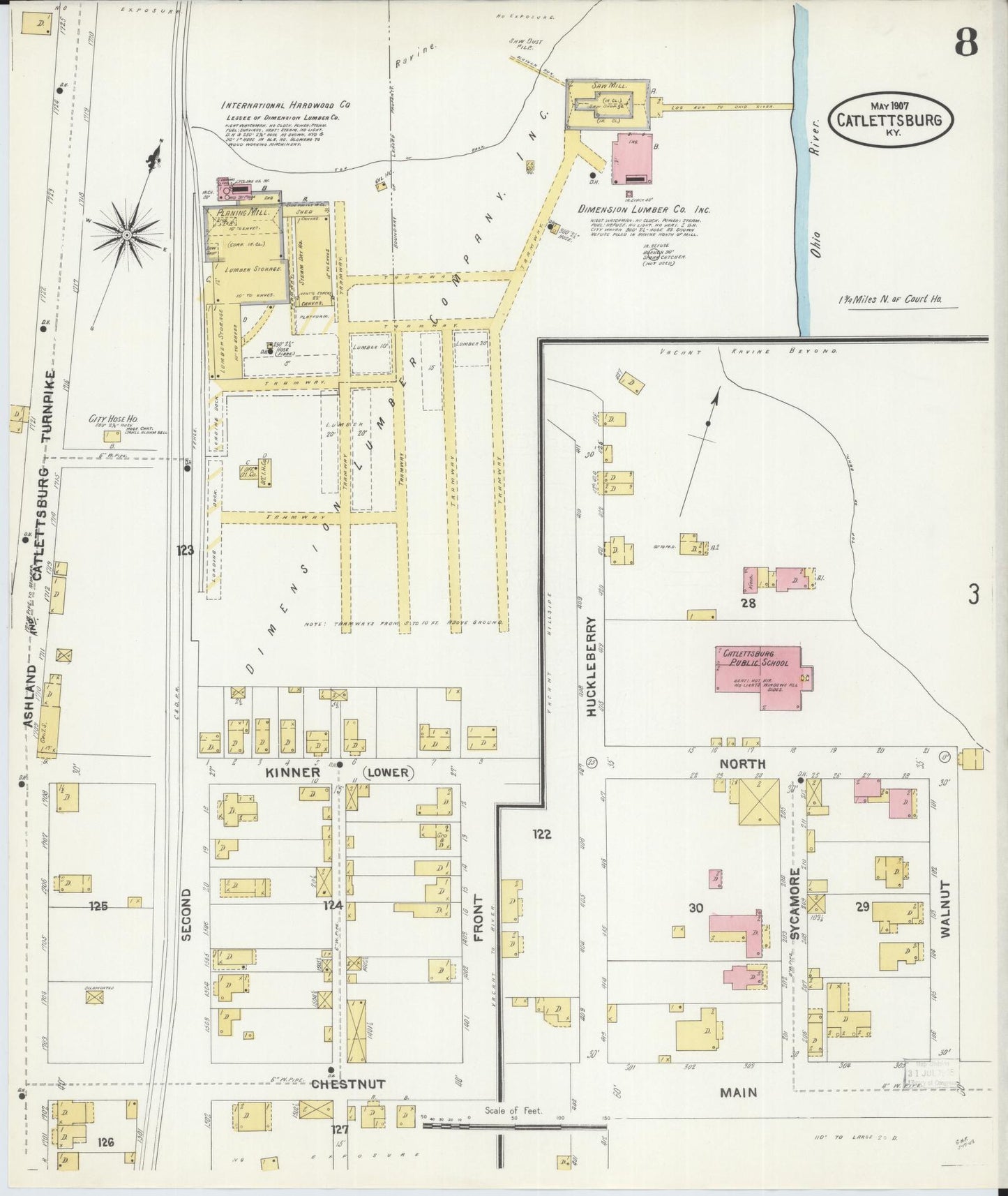 Sanborn Fire Insurance Map from Catlettsburg, Boyd County, Kentucky (1907), Sheet #0008 - Complete Map Set gallery image, historic Sanborn map, vintage wall art, Kentucky Kentucky