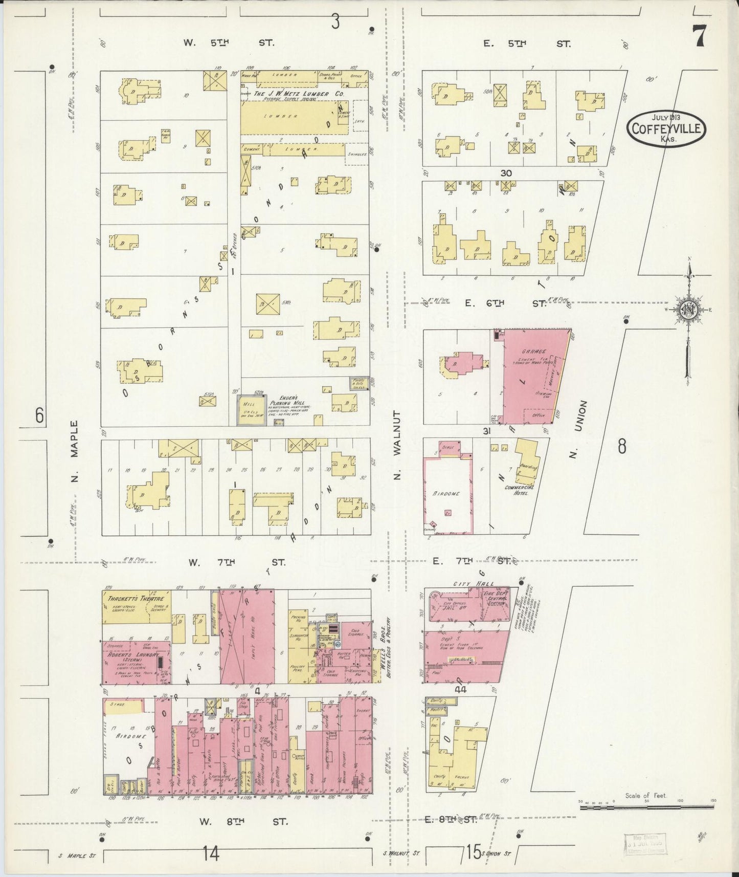 Sanborn Fire Insurance Map from Coffeyville, Montgomery County, Kansas (1913), Sheet #0007 - Complete Map Set gallery image, historic Sanborn map, vintage wall art, Kansas Kansas