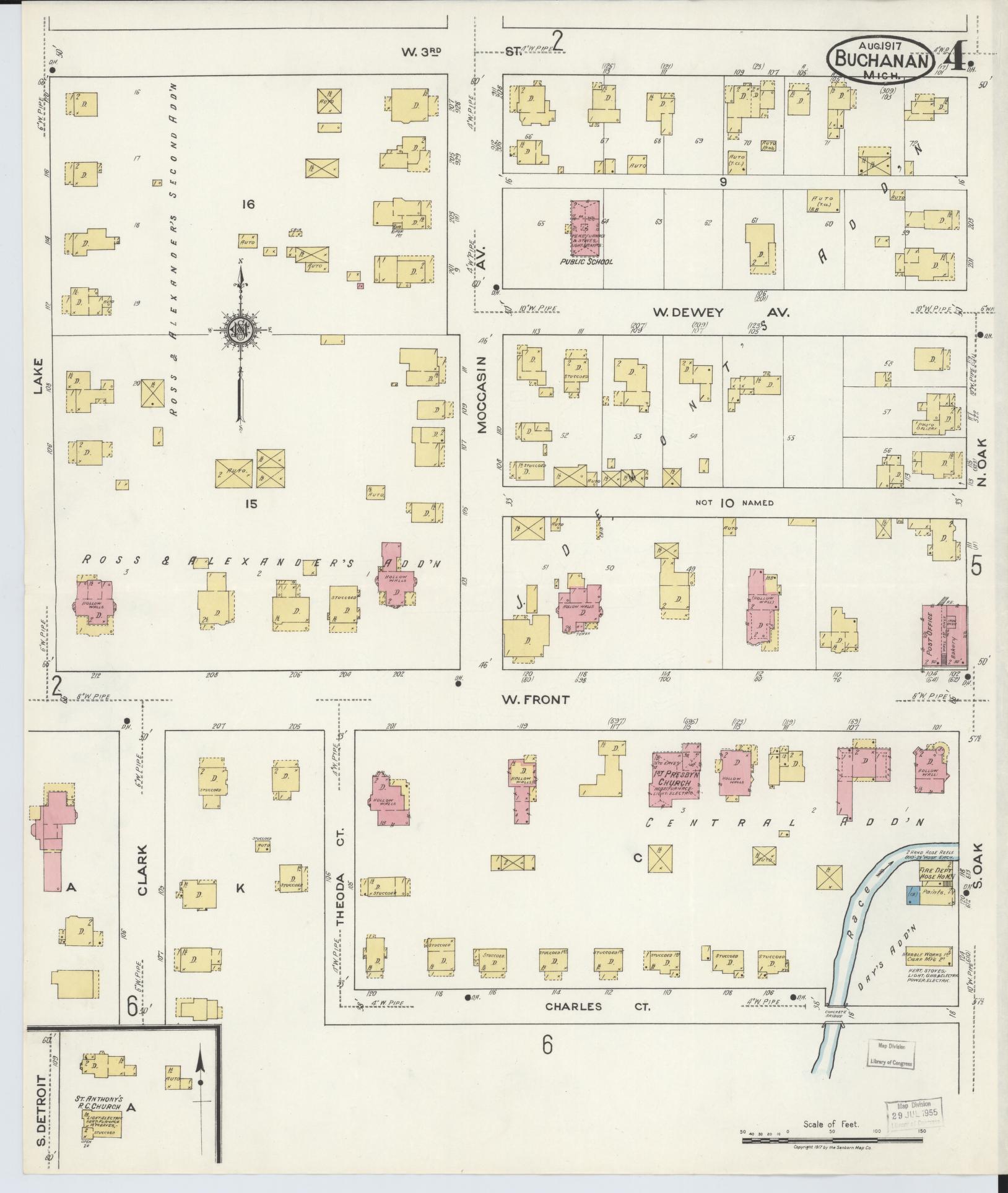 Sanborn Fire Insurance Map from Buchanan, Berrien County, Michigan (1917), Sheet #0004 - Complete Map Set gallery image, historic Sanborn map, vintage wall art, Michigan Michigan