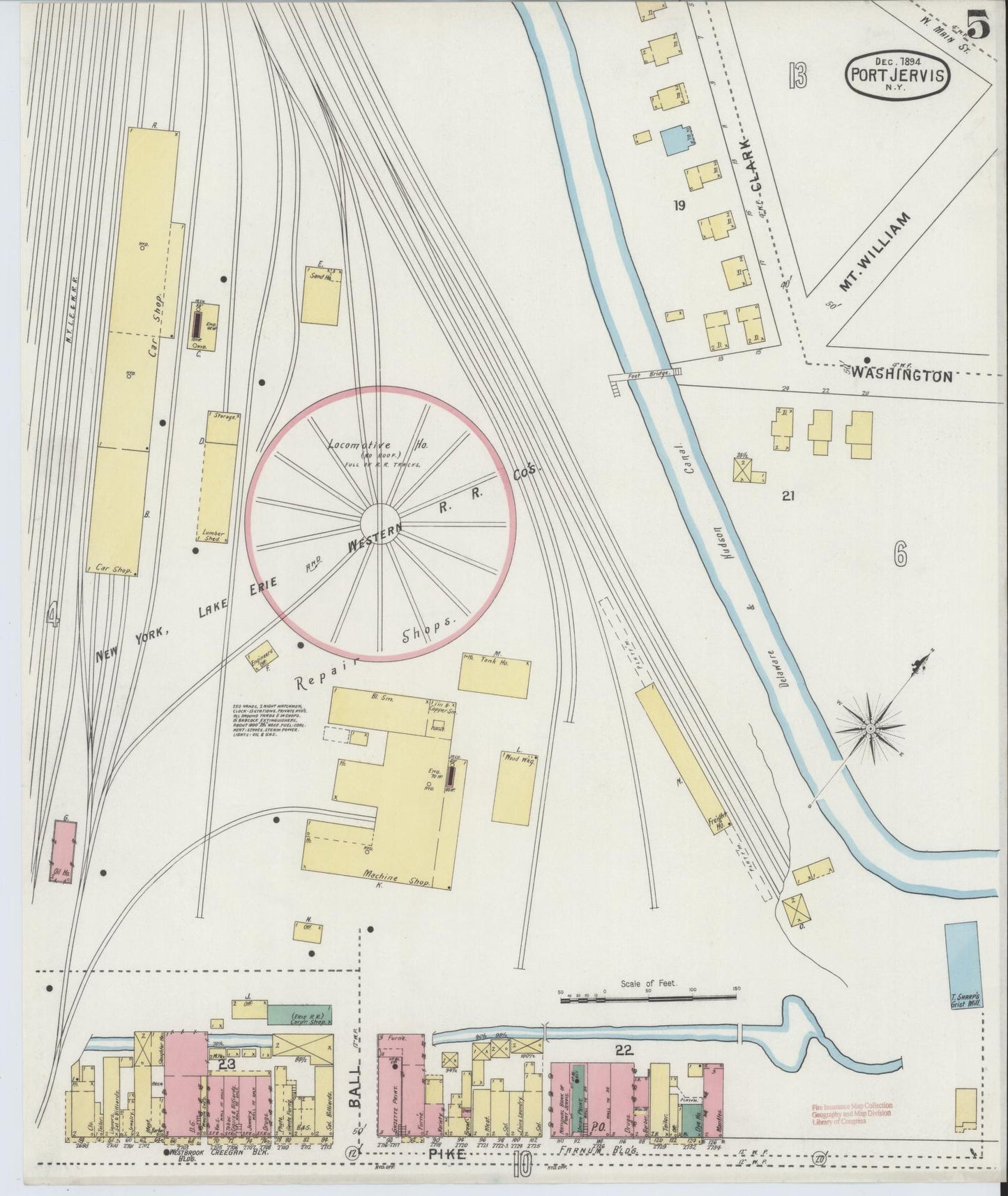 Sanborn Fire Insurance Map from Port Jervis, Orange County, New York (1894), Sheet #0005 - Historic Sanborn Fire Insurance Map Print, vintage old map wall art, antique decor, genealogy gift, New York New York map