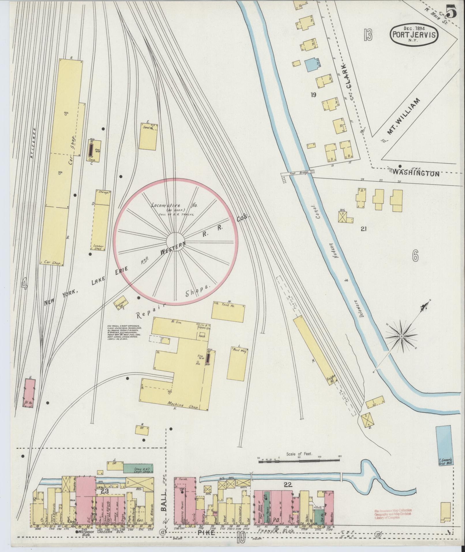 Sanborn Fire Insurance Map from Port Jervis, Orange County, New York (1894), Sheet #0005 - Historic Sanborn Fire Insurance Map Print, vintage old map wall art, antique decor, genealogy gift, New York New York map