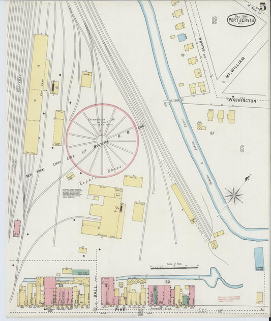 Sanborn Fire Insurance Map from Port Jervis, Orange County, New York (1894), Sheet #0005 - Historic Sanborn Fire Insurance Map Print, vintage old map wall art, antique decor, genealogy gift, New York New York map