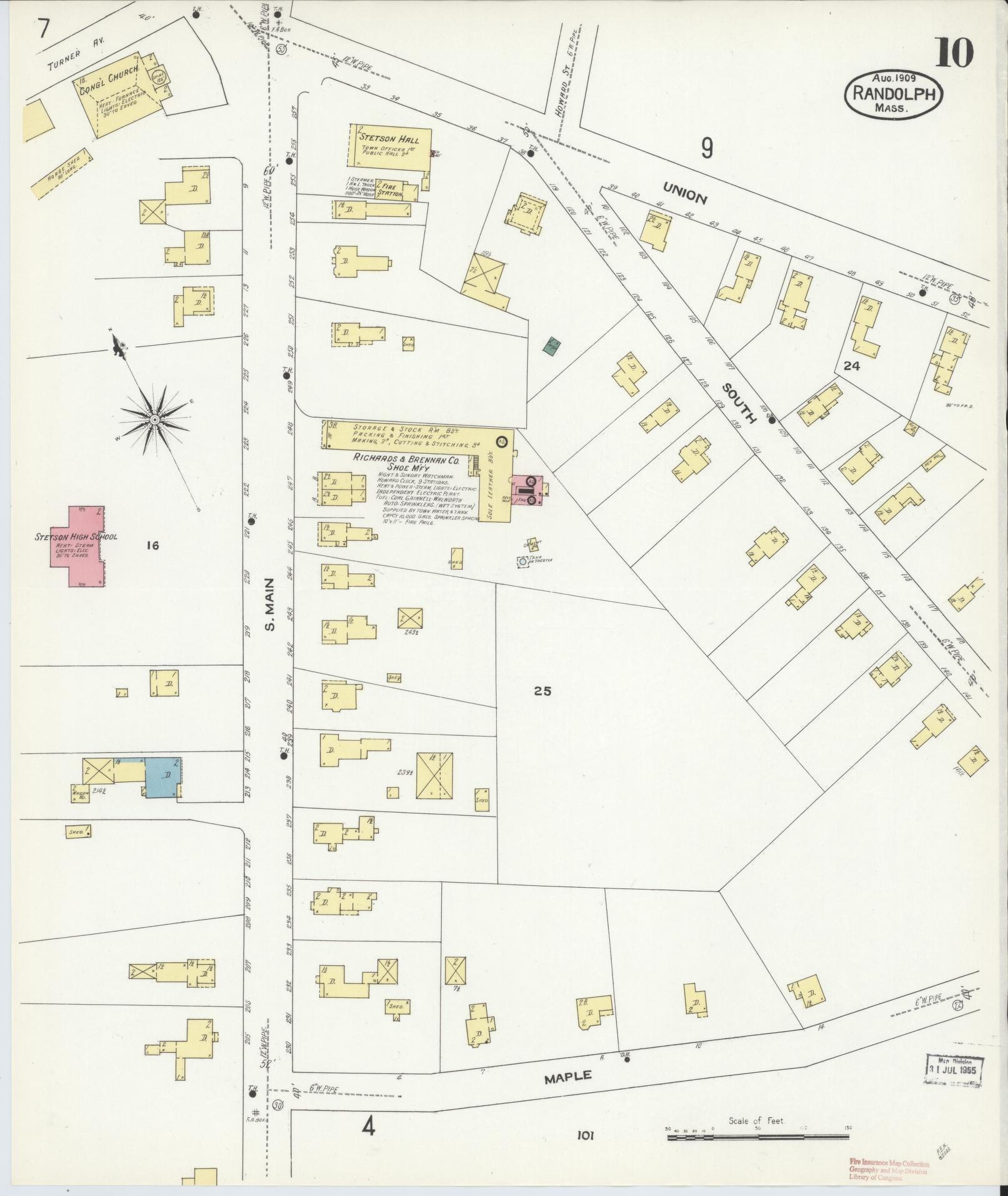 Sanborn Fire Insurance Map from Randolph, Norfolk County, Massachusetts (1909), Sheet #0010 - Complete Map Set gallery image, historic Sanborn map, vintage wall art, Massachusetts Massachusetts