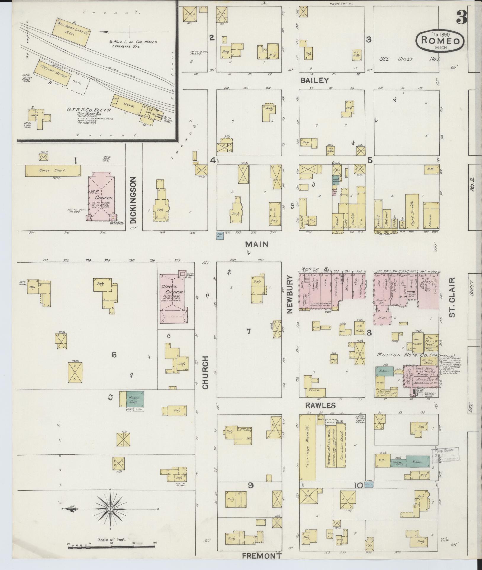 Sanborn Fire Insurance Map from Romeo, Macomb County, Michigan (1890), Sheet #0003 - Complete Map Set gallery image, historic Sanborn map, vintage wall art, Michigan Michigan