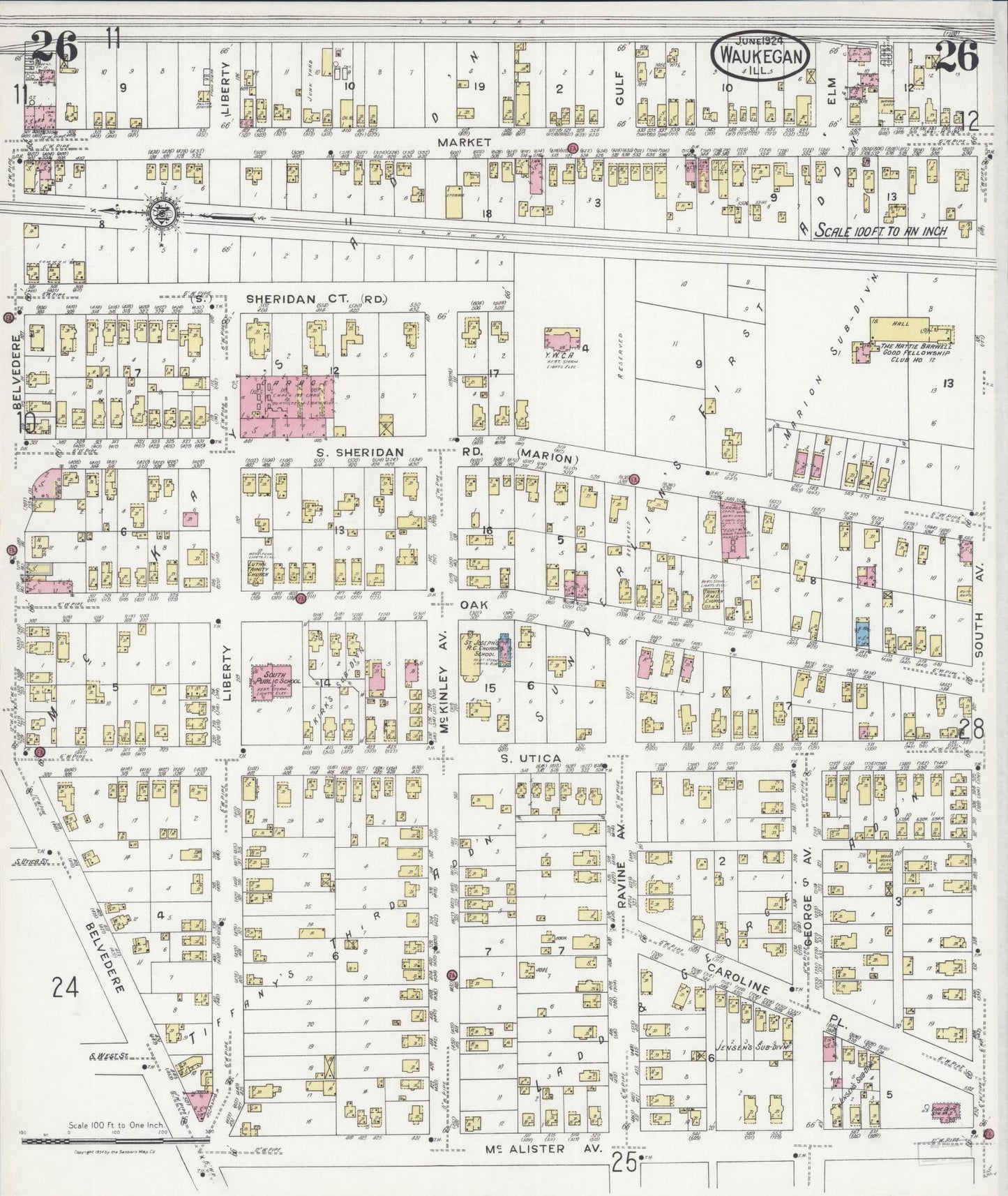 Sanborn Fire Insurance Map from Waukegan, Lake County, Illinois. (1924), Sheet 26 – Historic Sanborn Fire Insurance Map Print
