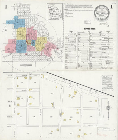 Sanborn Fire Insurance Map from Tallapoosa, Haralson County, Georgia (1930), Sheet #0001 - Complete Map Set gallery image, historic Sanborn map, vintage wall art, Georgia Georgia