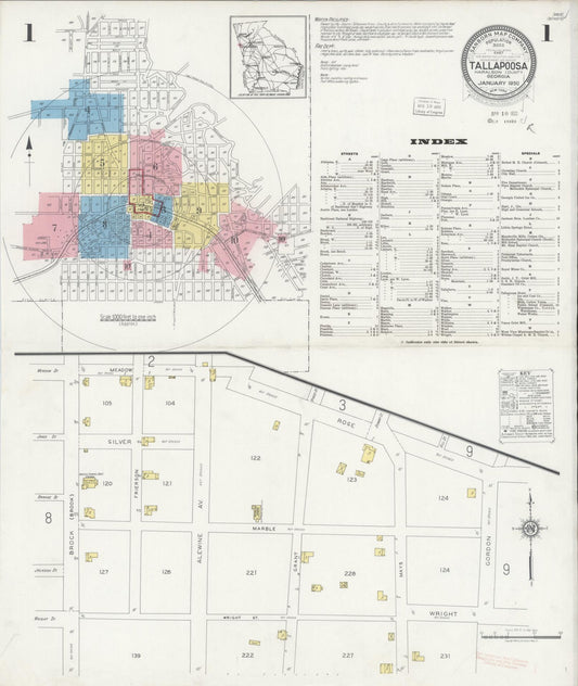 Sanborn Fire Insurance Map from Tallapoosa, Haralson County, Georgia (1930), Sheet #0001 - Complete Map Set gallery image, historic Sanborn map, vintage wall art, Georgia Georgia