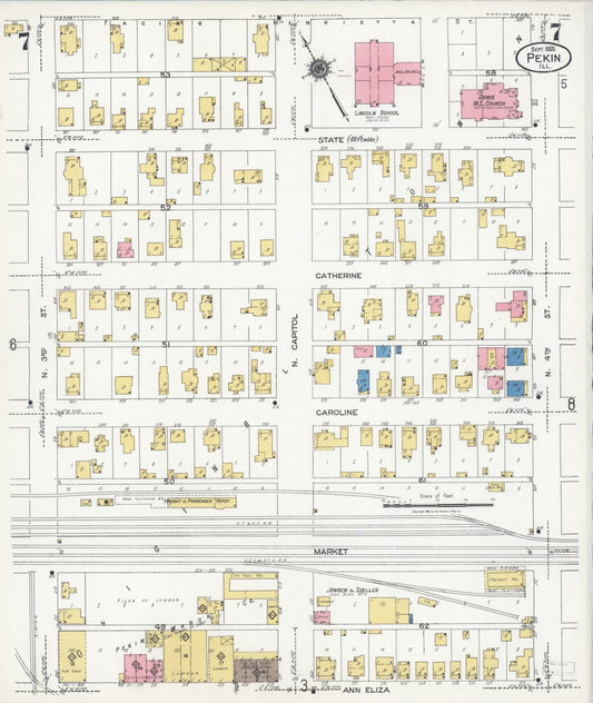 Sanborn Fire Insurance Map from Pekin, Tazewell County, Illinois (1925), Sheet #0007 - Historic Sanborn Fire Insurance Map Print, vintage old map wall art, antique decor, genealogy gift, Illinois Illinois map
