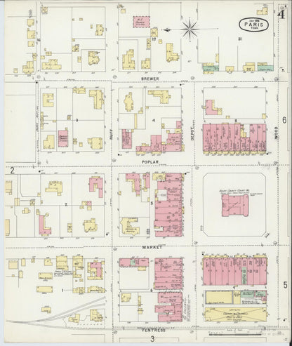 Sanborn Fire Insurance Map from Paris, Henry County, Tennessee (1896), Sheet #0004 - Complete Map Set gallery image, historic Sanborn map, vintage wall art, Tennessee Tennessee