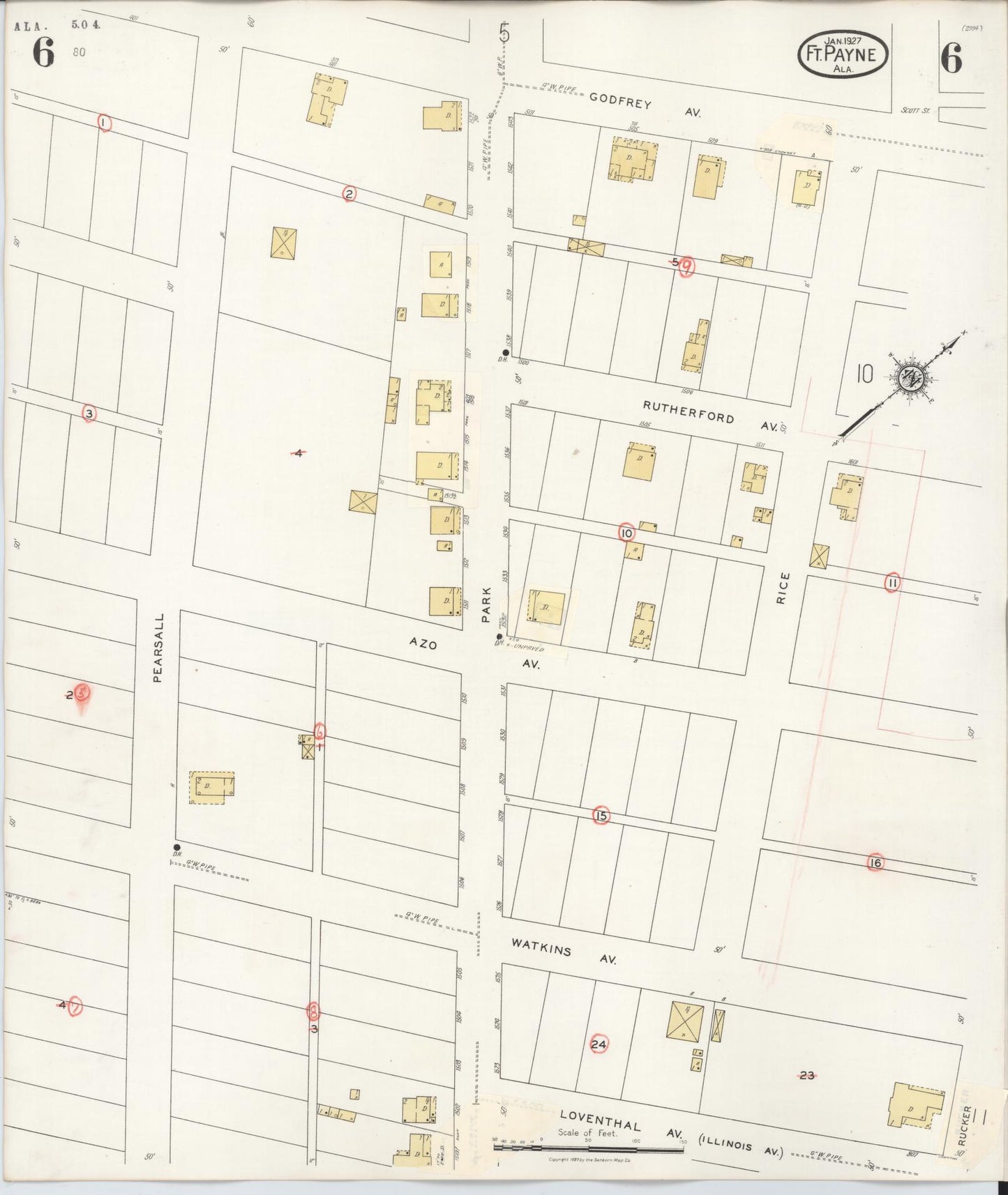 Sanborn Fire Insurance Map from Fort Payne, Dekalb County, Alabama (1935), Sheet #0006 - Historic Sanborn Fire Insurance Map Print, vintage old map wall art, antique decor, genealogy gift, Alabama Alabama map