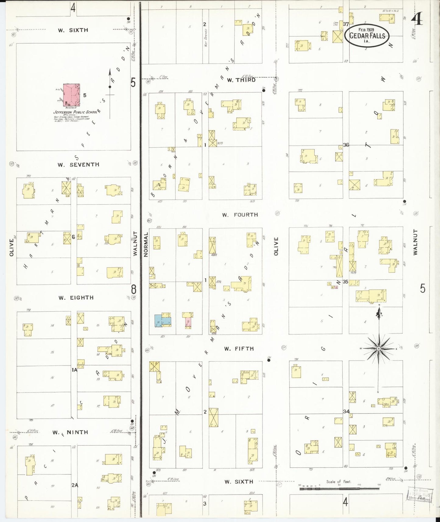 Sanborn Fire Insurance Map from Cedar Falls, Black Hawk County, Iowa (1909), Sheet #0004 - Historic Sanborn Fire Insurance Map Print, vintage old map wall art