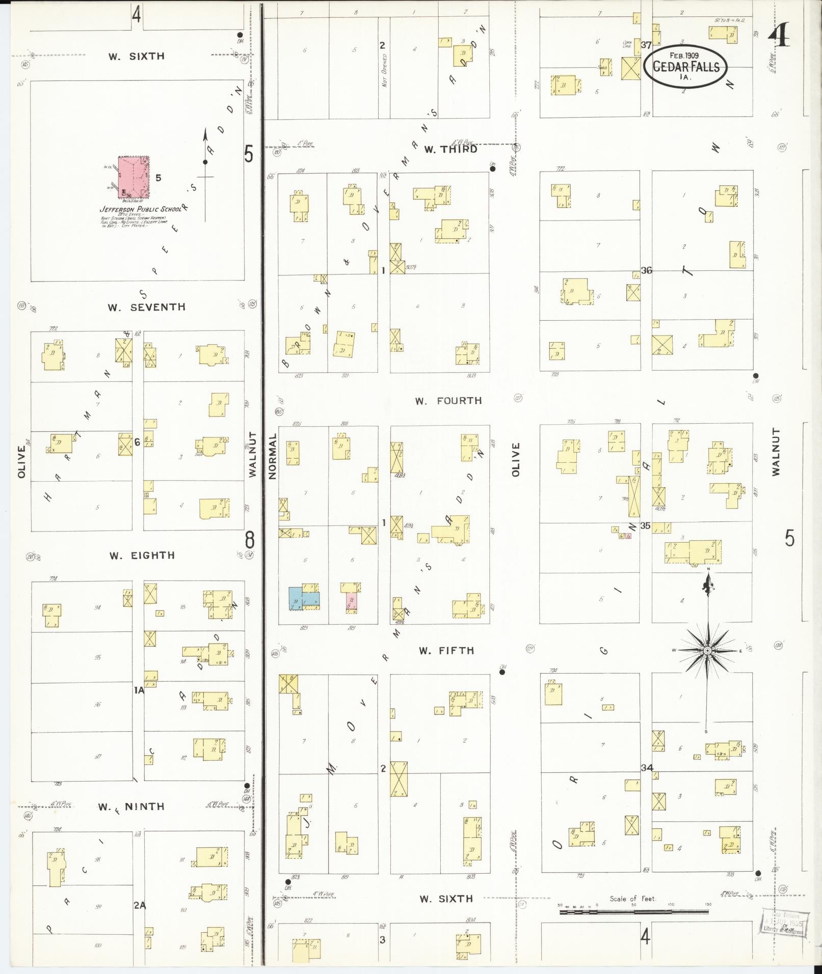 Sanborn Fire Insurance Map from Cedar Falls, Black Hawk County, Iowa (1909), Sheet #0004 - Historic Sanborn Fire Insurance Map Print, vintage old map wall art