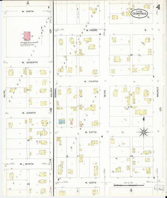 Sanborn Fire Insurance Map from Cedar Falls, Black Hawk County, Iowa (1909), Sheet #0004 - Historic Sanborn Fire Insurance Map Print, vintage old map wall art