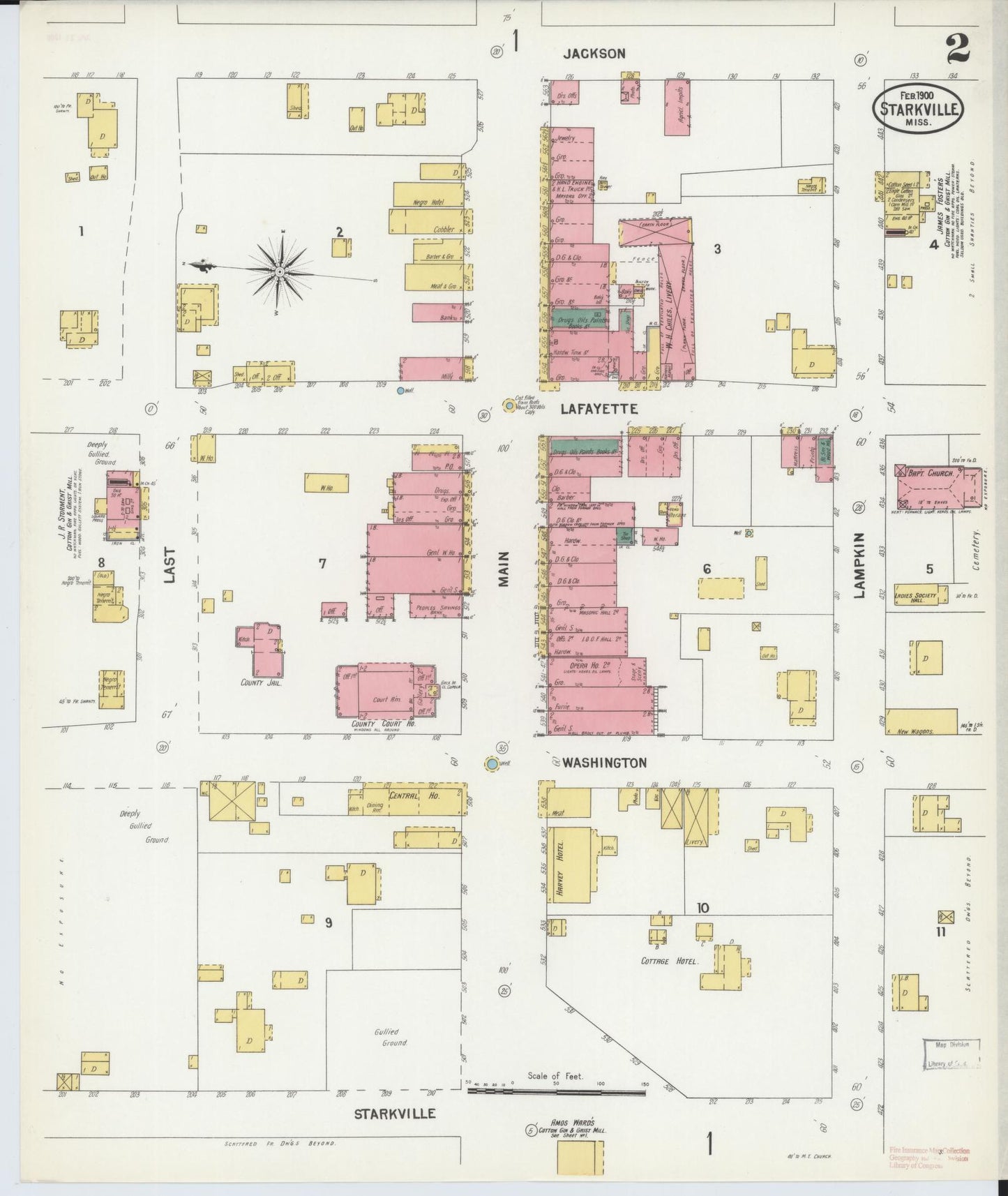 Sanborn Fire Insurance Map from Starkville, Oktibbeha County, Mississippi (1900), Sheet #0002 - Complete Map Set gallery image, historic Sanborn map, vintage wall art, Mississippi Mississippi