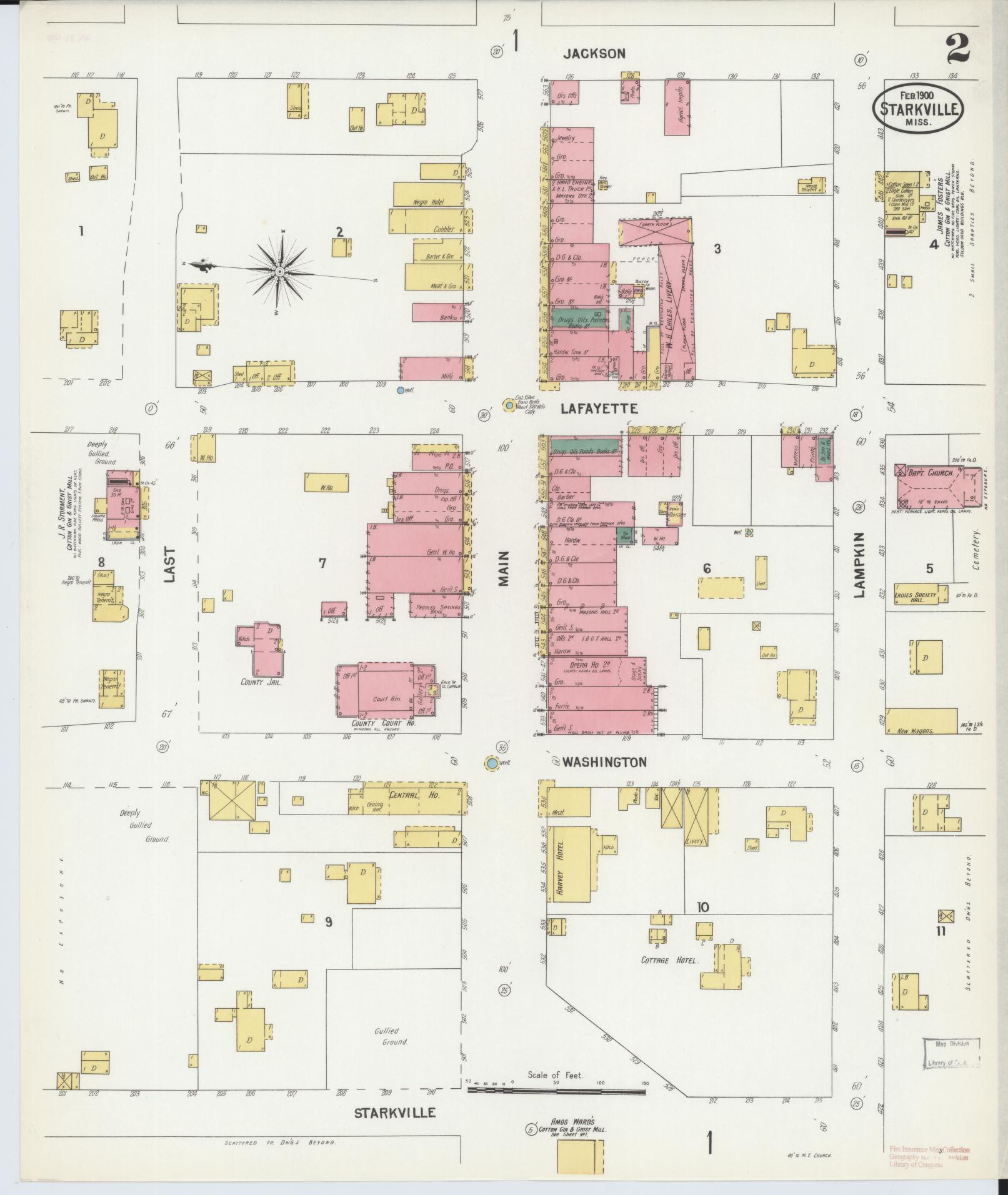 Sanborn Fire Insurance Map from Starkville, Oktibbeha County, Mississippi (1900), Sheet #0002 - Complete Map Set gallery image, historic Sanborn map, vintage wall art, Mississippi Mississippi