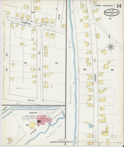 Sanborn Fire Insurance Map from Birmingham, New Haven County, Connecticut (1892), Sheet #0014 - Complete Map Set gallery image, historic Sanborn map, vintage wall art, Connecticut Connecticut