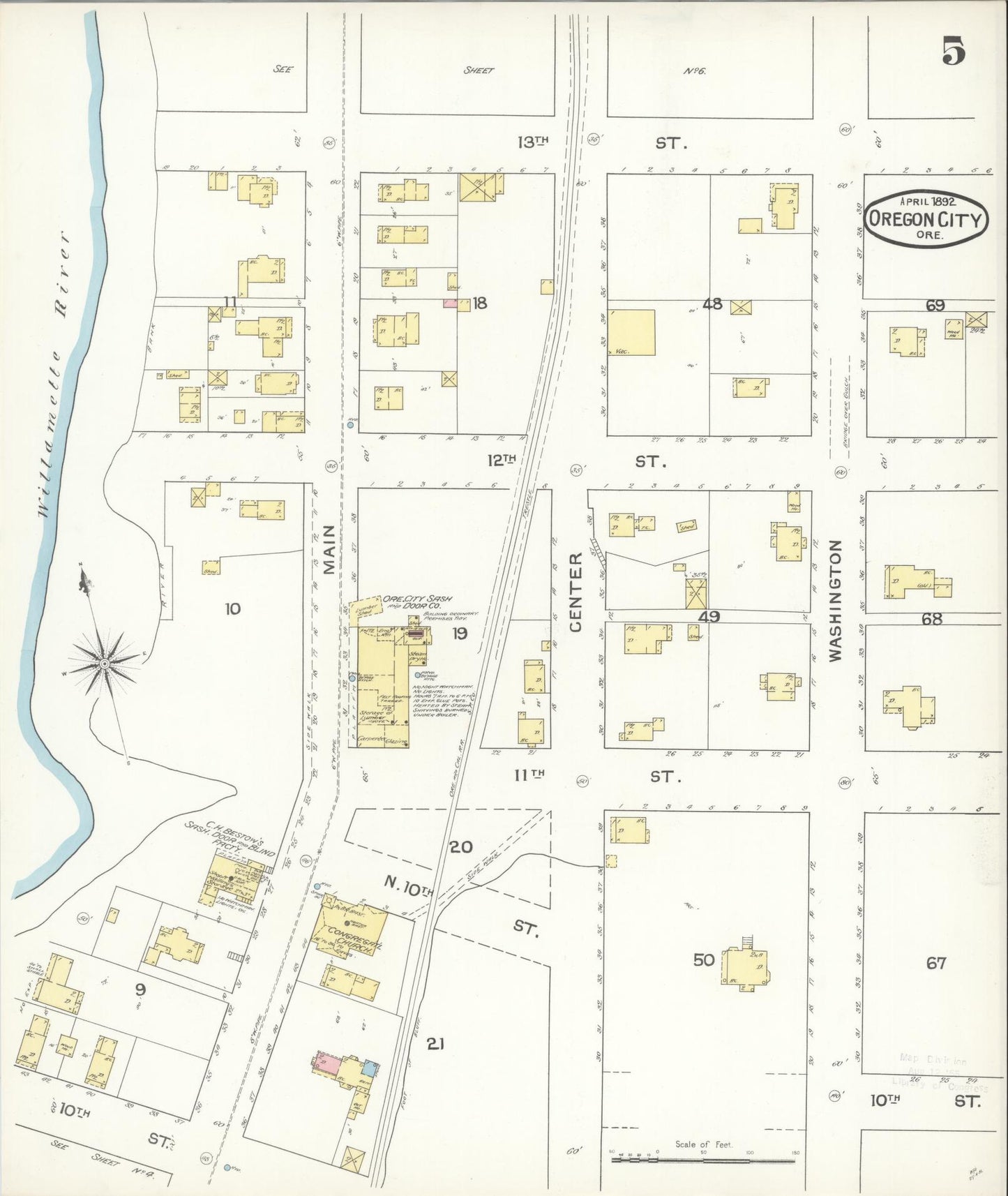 Sanborn Fire Insurance Map from Oregon City, Clackamas County, Oregon (1892), Sheet #0005 - Historic Sanborn Fire Insurance Map Print, vintage old map wall art, antique decor, genealogy gift, Oregon Oregon map