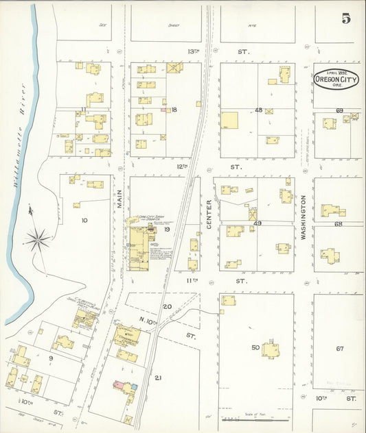Sanborn Fire Insurance Map from Oregon City, Clackamas County, Oregon (1892), Sheet #0005 - Historic Sanborn Fire Insurance Map Print, vintage old map wall art, antique decor, genealogy gift, Oregon Oregon map