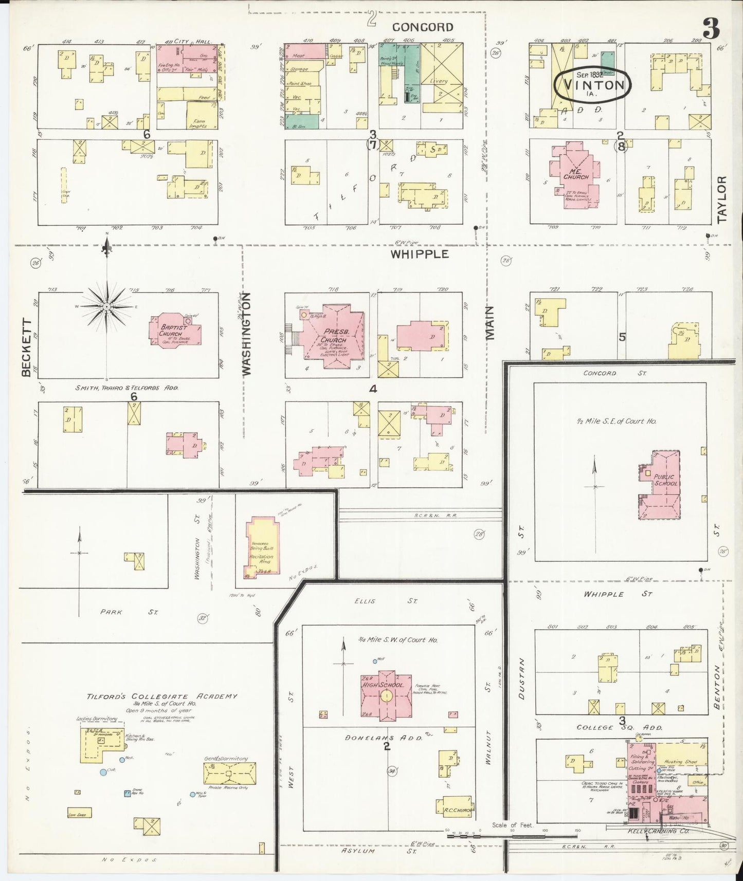 Sanborn Fire Insurance Map from Vinton, Benton County, Iowa (1892), Sheet #0003 - Historic Sanborn Fire Insurance Map Print, vintage old map wall art