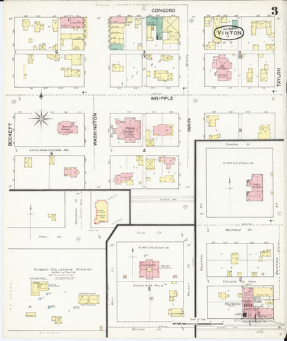Sanborn Fire Insurance Map from Vinton, Benton County, Iowa (1892), Sheet #0003 - Historic Sanborn Fire Insurance Map Print, vintage old map wall art
