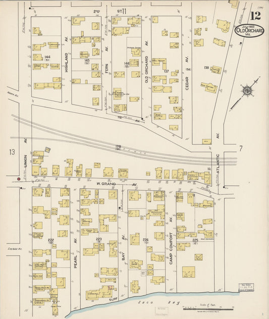 Sanborn Fire Insurance Map from Old Orchard, York County, Maine (1922), Sheet #0012 - Historic Sanborn Fire Insurance Map Print, vintage old map wall art, antique decor, genealogy gift, Maine Maine map