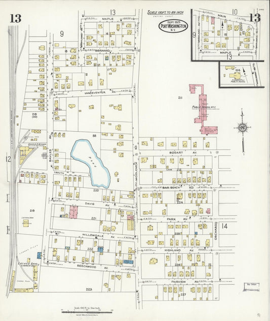 Sanborn Fire Insurance Map from Port Washington, Nassau County, New York (1925), Sheet #0013 - Historic Sanborn Fire Insurance Map Print, vintage old map wall art, antique decor, genealogy gift, New York New York map