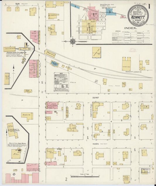 Sanborn Fire Insurance Map from Kennett, Dunklin County, Missouri (1911), Sheet #0001 - Historic Sanborn Fire Insurance Map Print, vintage old map wall art, antique decor, genealogy gift, Missouri Missouri map