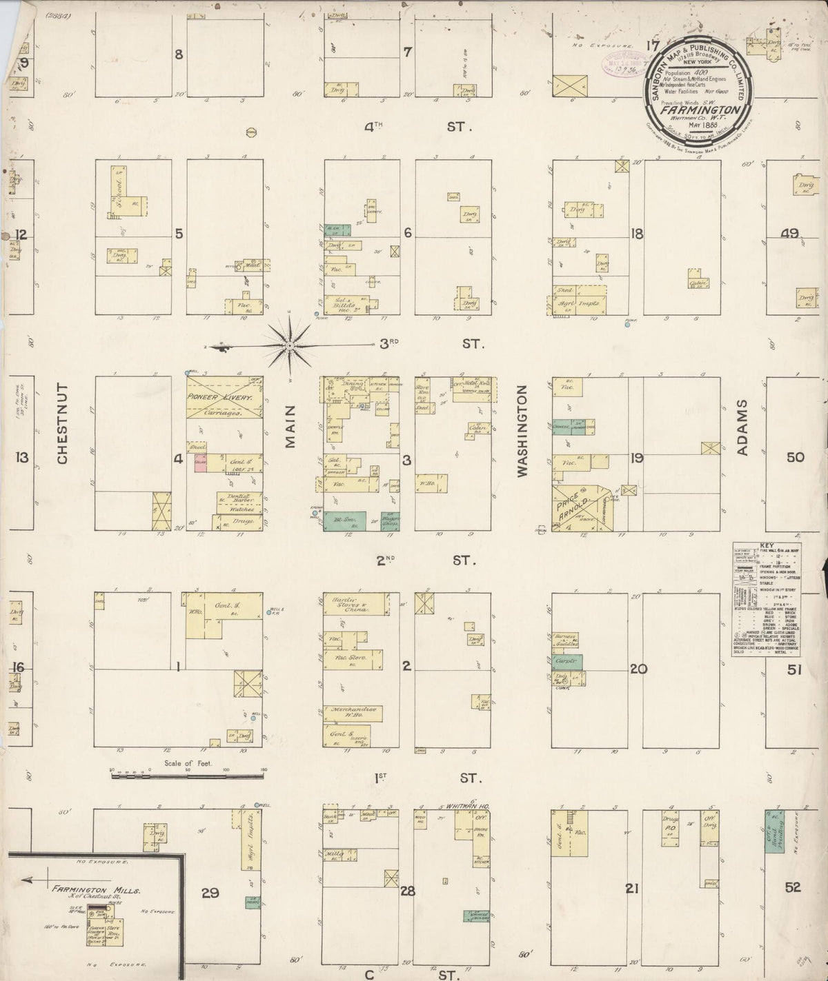 Sanborn Fire Insurance Map from Farmington, Whitman County, Washington (1888), Sheet #0001 - Historic Sanborn Fire Insurance Map Print, vintage old map wall art, antique decor, genealogy gift, Washington Washington map