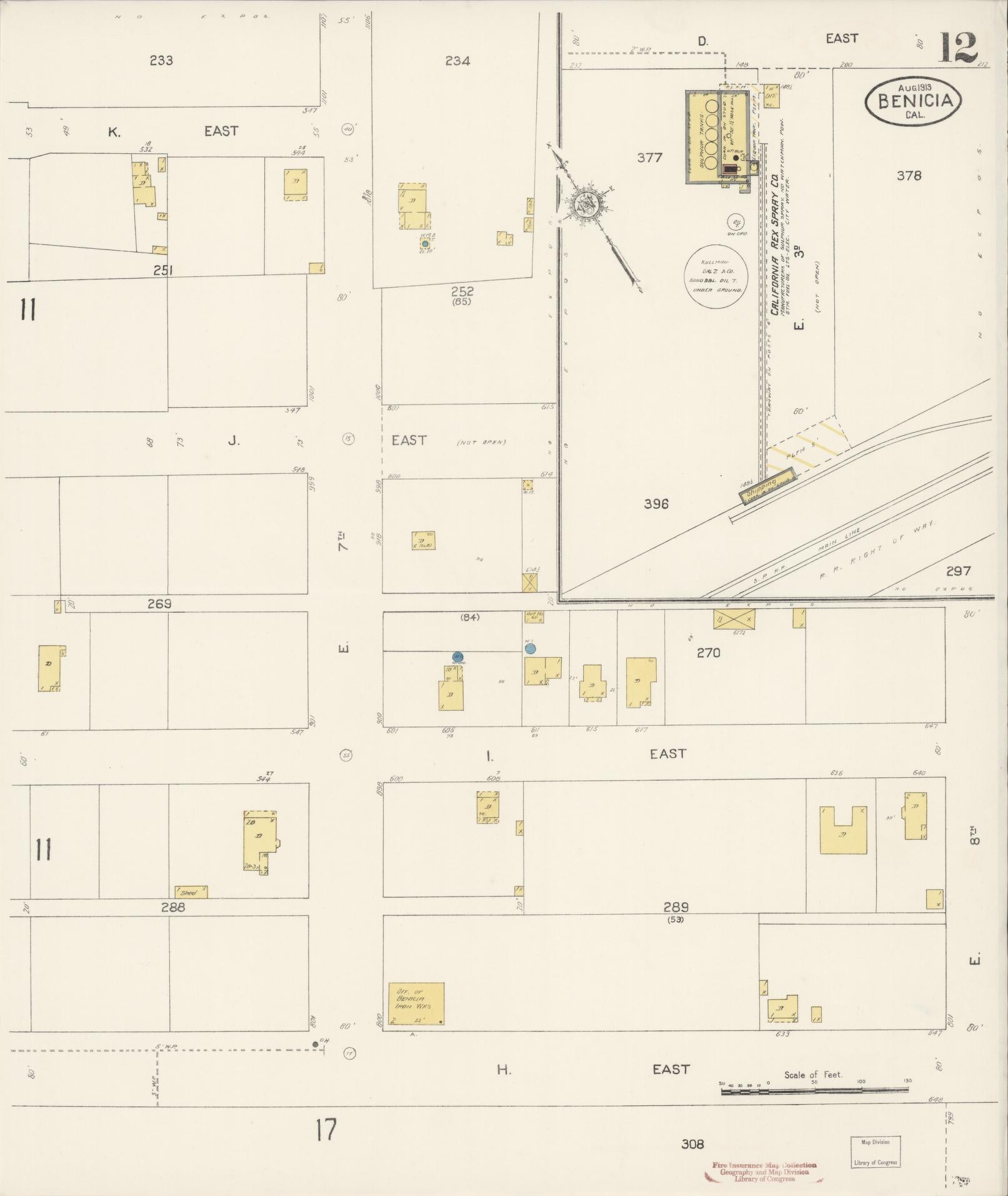 Sanborn Fire Insurance Map from Benicia, Solano County, California (1913), Sheet #0012 - Historic Sanborn Fire Insurance Map Print, vintage old map wall art, antique decor, genealogy gift, California California map