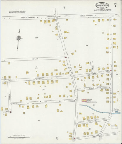 Sanborn Fire Insurance Map from Manchester, Hartford County, Connecticut (1919), Sheet #0007 - Complete Map Set gallery image, historic Sanborn map, vintage wall art, Connecticut Connecticut