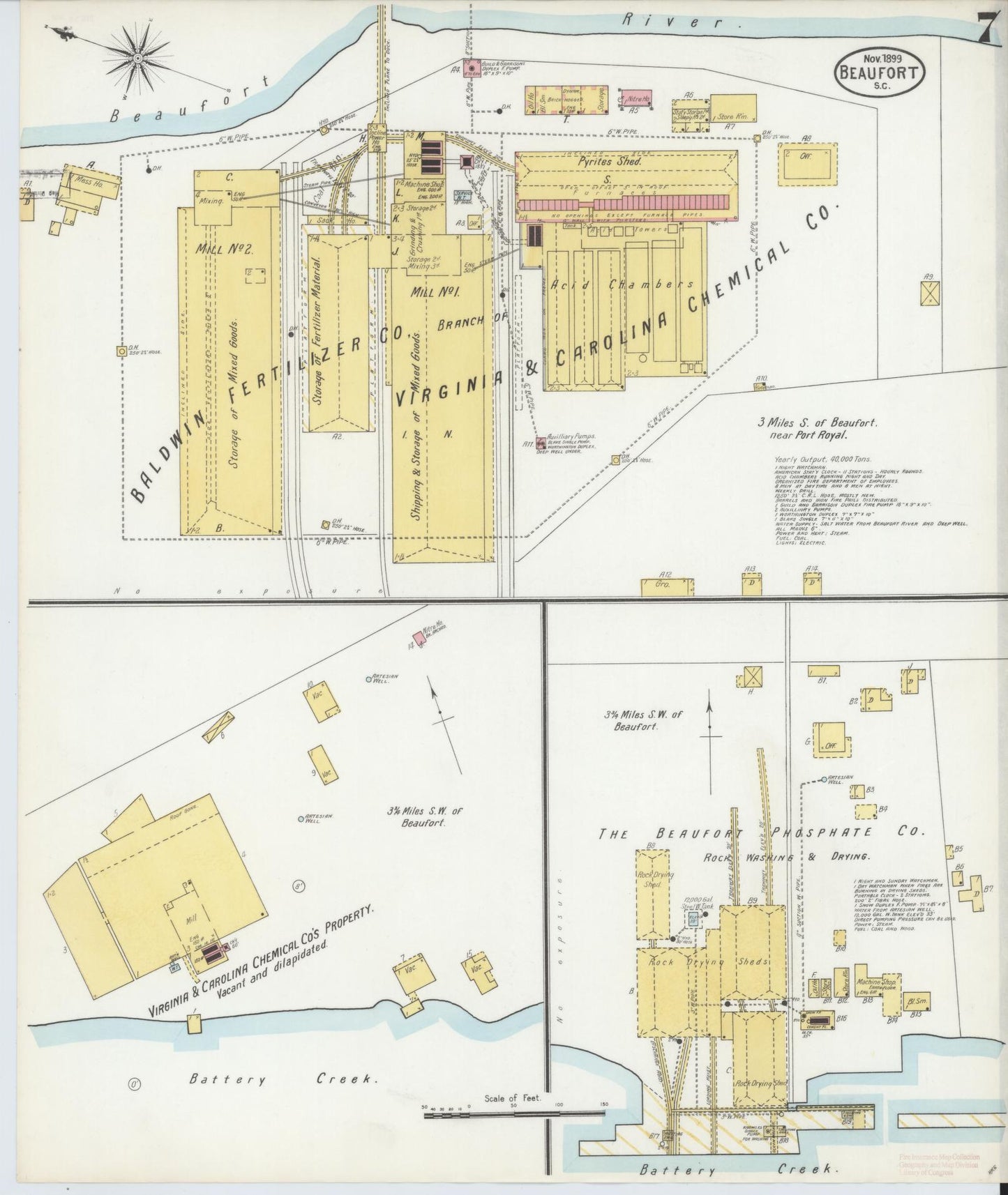Sanborn Fire Insurance Map from Beaufort, Beaufort County, South Carolina (1899), Sheet #0007 - Historic Sanborn Fire Insurance Map Print, vintage old map wall art, antique decor, genealogy gift, South Carolina South Carolina map