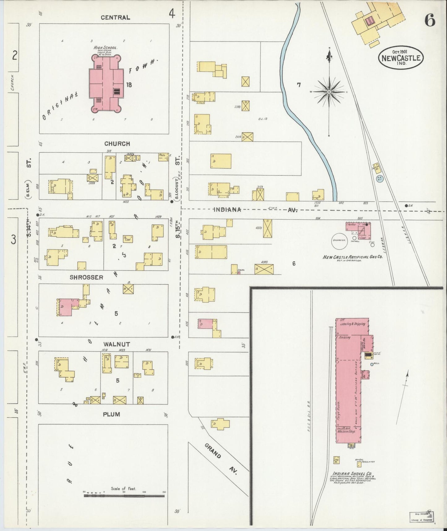Sanborn Fire Insurance Map from New Castle, Henry County, Indiana (1901), Sheet #0006 - Complete Map Set gallery image, historic Sanborn map, vintage wall art, Indiana Indiana
