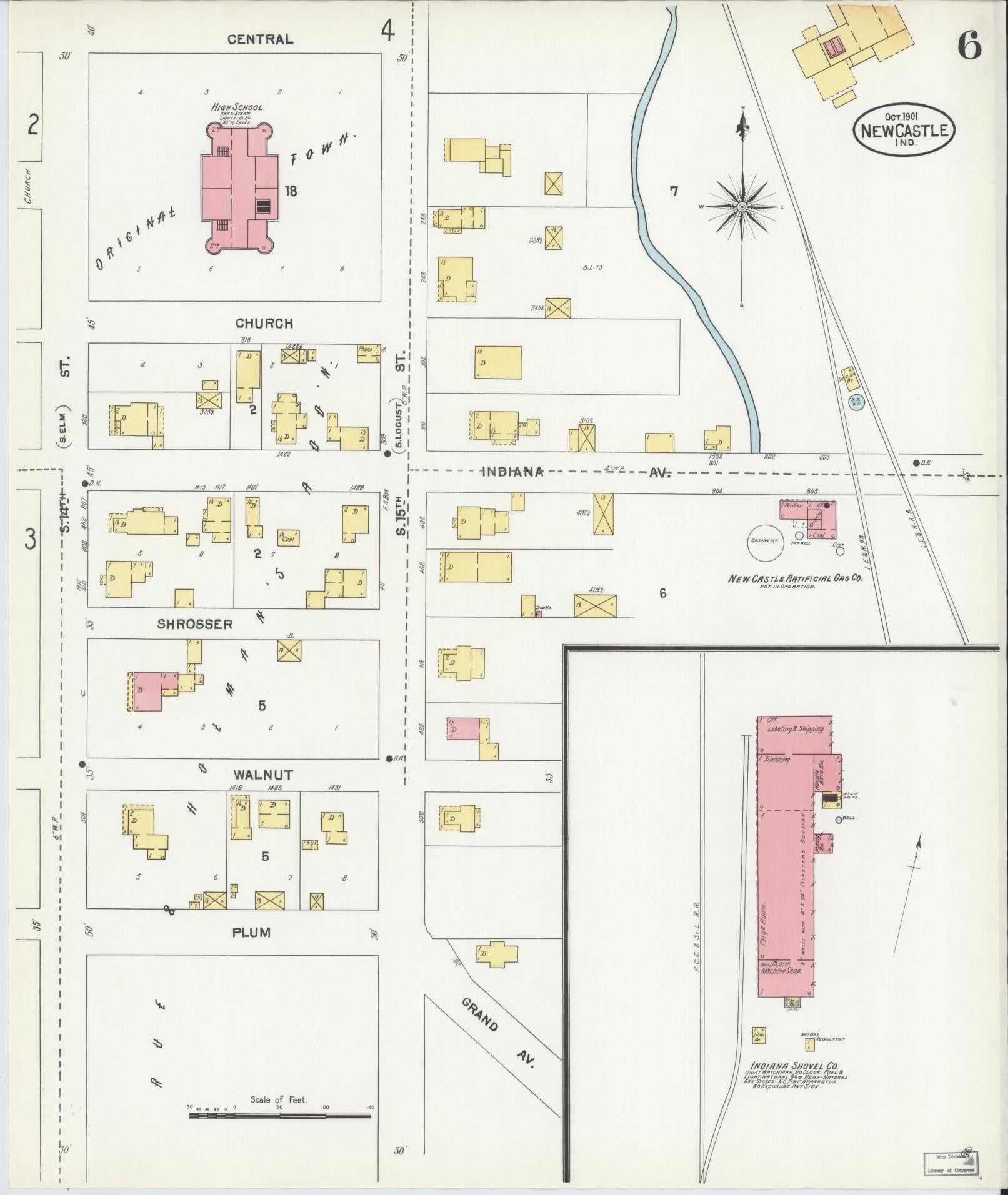 Sanborn Fire Insurance Map from New Castle, Henry County, Indiana (1901), Sheet #0006 - Complete Map Set gallery image, historic Sanborn map, vintage wall art, Indiana Indiana