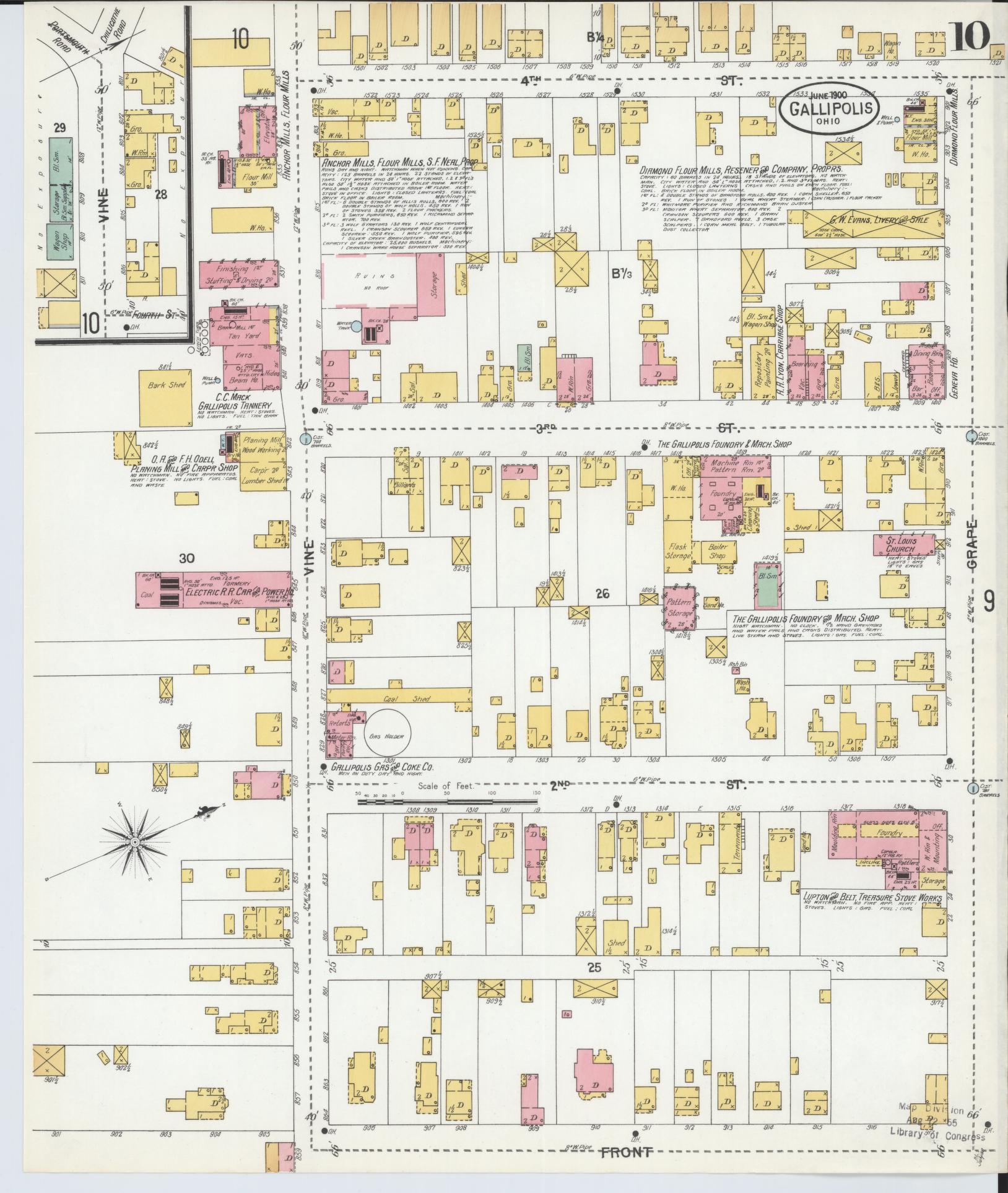 Sanborn Fire Insurance Map from Gallipolis, Gallia County, Ohio (1900), Sheet #0010 - Complete Map Set gallery image, historic Sanborn map, vintage wall art, Ohio Ohio