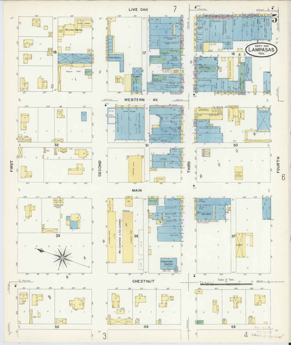 Sanborn Fire Insurance Map from Lampasas, Lampasas County, Texas (1907), Sheet #0005 - Complete Map Set gallery image, historic Sanborn map, vintage wall art, Texas Texas